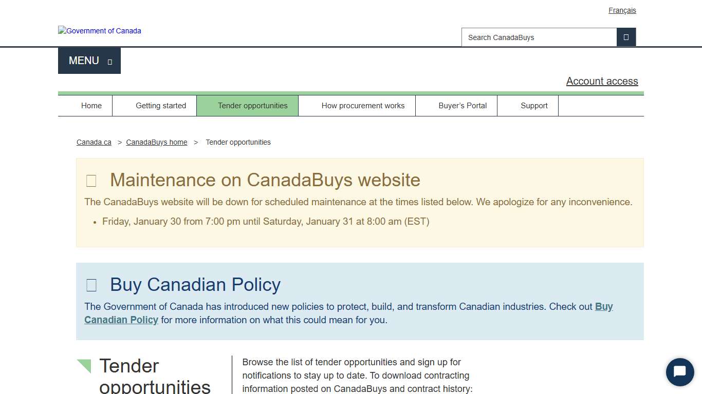 Tender opportunities CanadaBuys